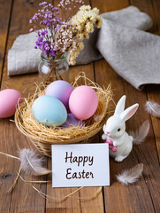 Happy Easter greeting card with spring Easter background