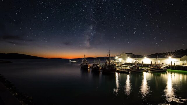 Strahan Australia Harbour Sunset Hyperlapse with Fishing Boats 4K Video
