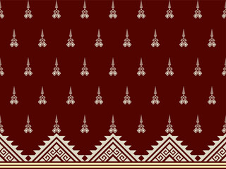 Ethnic tribal red and cream geometric pattern with hill tribe zigzag sawtooth border for traditional fashion fabric and background้