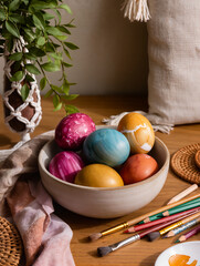 Happy Easter greeting card with spring Easter background