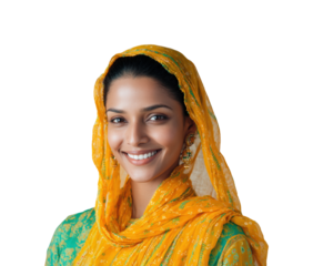 Cultural celebration joyful woman in traditional attire portrait vibrant atmosphere, isolated on transparent background, png