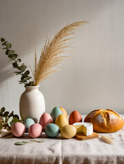 Happy Easter greeting card with spring Easter background