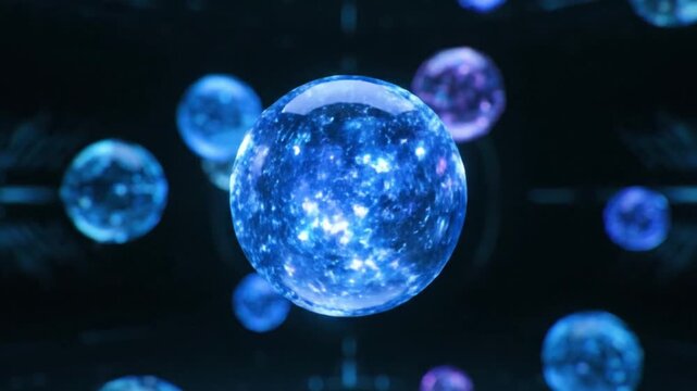 Celestial energy encapsulated within vibrant orbs, showcasing the elegant beauty of scientific principles and the interconnectedness of advanced technological systems