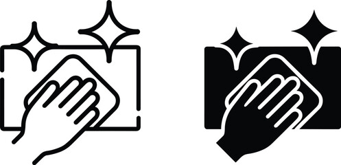 Obraz premium Simple Line Art Icon of Hand Cleaning Surface with Cloth for Hygiene and Disinfection in Home or Office Minimalist Black and White Illustration for Healthcare Cleaning Services or Product Advertising