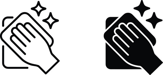 Obraz premium Cleaning Service Icon Set Hand Wiping Surface with Cloth Sanitizing and Disinfecting for Hygiene and Protection in Home Office or Healthcare Environment Simple Line Art Illustration for Website or App