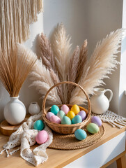 Happy Easter greeting card with spring Easter background