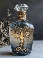 gemstone vessel with illuminated vein pattern in elegant interior