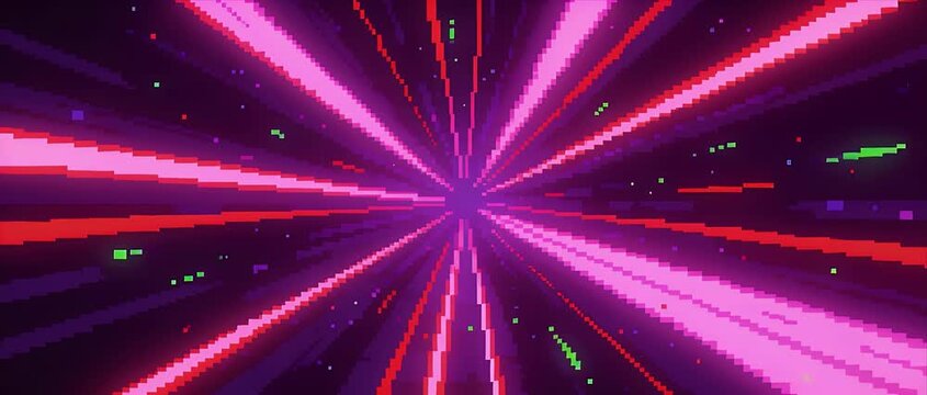 Neon tunnel pixel art glowing light retro style abstract background digital loop vdo frame purple pink red streak neon light tunnel loop vdo retro pixel abstract futuristic background radial glow
