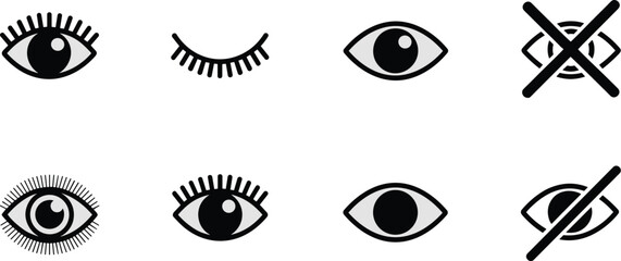 Set of various eye icons representing sight vision perception and blindness in modern minimalist vector illustration for healthcare optometry ophthalmology presentations and medical website ui ux desi