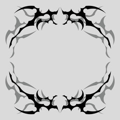 Neo tribal frames, cyber y2k gothic style sharp, symmetrical shape, dark abstract borders vector design template