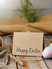 Happy Easter greeting card with spring Easter background