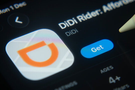 Dhaka, Bangladesh- 01 Dec 2025: A close-up of the DiDi Rider app icon in the App Store on an iPad screen.