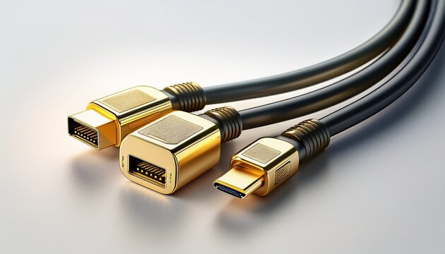premium gold hdmi adapter connection high quality display cord port on white background