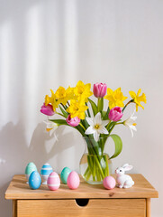 Happy Easter greeting card with spring Easter background