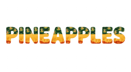 Pineapples with green leaves and orange flames text isolated on a transparent background