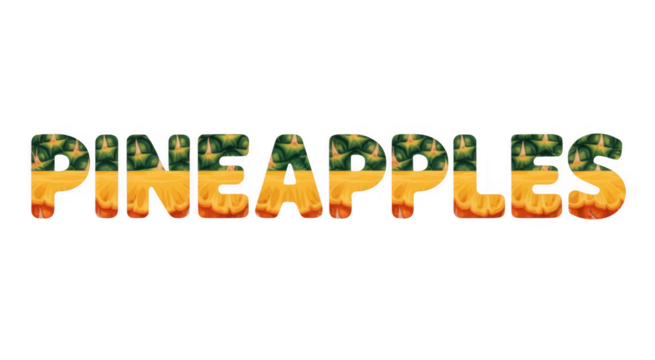Pineapples with green leaves and orange flames text isolated on a transparent background - Powered by Adobe