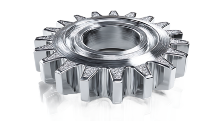 Shiny Metal Gear with Jagged Teeth and Reflection on White Background graphic