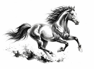 Black Ink Chinese Style Running Horse Illustration Traditional Brush Painting