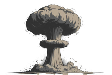 Gray mushroom cloud explosion smoke isolated on a transparent background