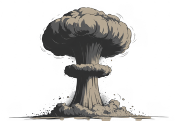 Gray mushroom cloud explosion smoke isolated on a transparent background