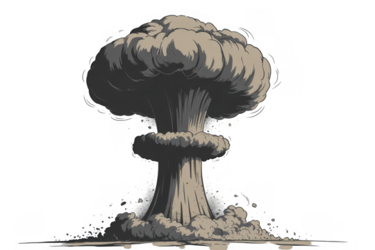 Gray mushroom cloud explosion smoke isolated on a transparent background - Powered by Adobe