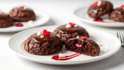 Delicious valentine's day chocolate lava desserts with strawberry sauce
