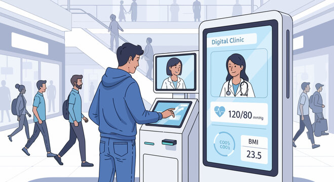 Telehealth Kiosk Modern Healthcare Access in Public Spaces.
