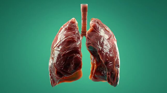 Anatomical illustration of human lungs with trachea on green background