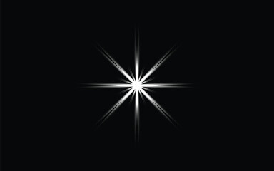 White Glowing Starburst Light Effects on Black Background, Abstract Sparkle and Radiant Shine Elements for Celebration and Design