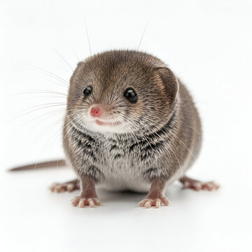 Pygmy shrew standing on leaf litter