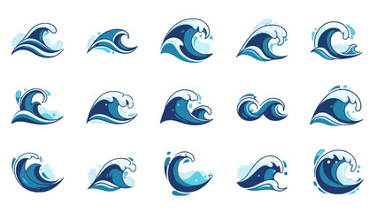 Obraz premium Collection of stylized ocean wave illustrations in various forms.