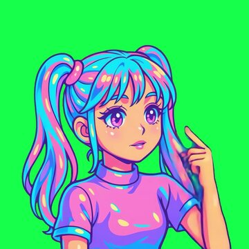 Colorful anime girl illustration animation, transparent 4K video, green screen