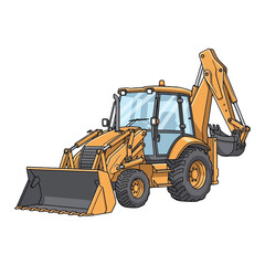 Illustration of a yellow backhoe loader on a white background