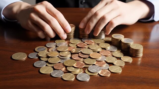 People Playing Coin Pile Game on Wooden Table.