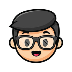 Cartoon illustration of a cheerful man wearing glasses on a white background