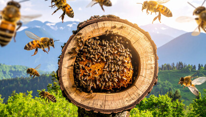 Wild Honeycomb Inside a Log Hive (Karakovan Honey Production)