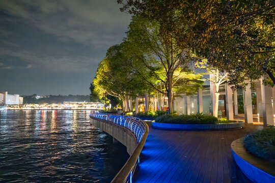 Singapore night lights along Sentosa Boardwalk