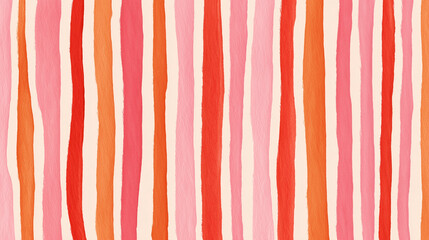 A playful, hand-drawn vertical stripe pattern featuring alternating coral red and soft blush pink stripes