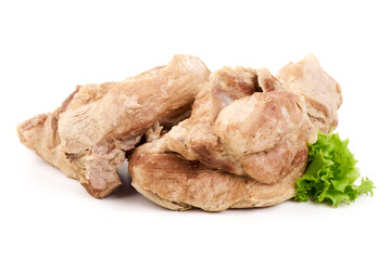 Cooked Pork with Lettuce, isolated on white background