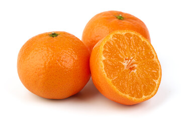Tangerines, Whole and Halved, isolated on white background
