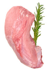 Raw pork loin with rosemary, isolated on white background