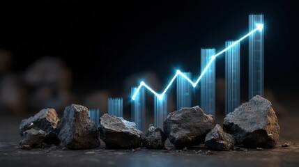 Vibrant Digital Financial Graph Illustrating Glowing Upward Trends Amidst Stone Background in 4D Layered Design