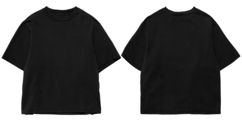 Front and back black oversized boxy tshirt mockup, transparent background