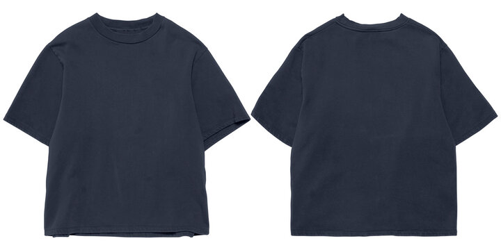 Front and back blue navy oversized boxy tshirt mockup, transparent background
