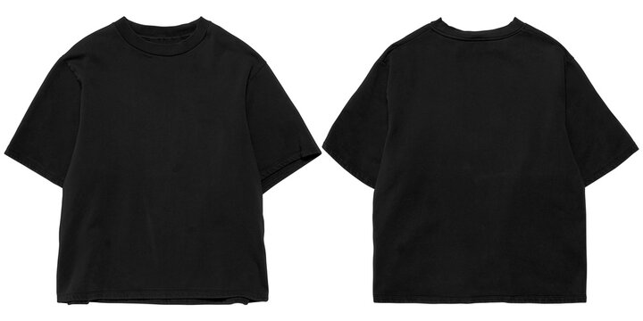Front and back black oversized boxy tshirt mockup, transparent background