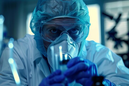 Medical researcher analyzing liquid samples in test tubes, working on innovative treatment in modern laboratory - Powered by Adobe