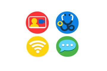 Fototapeta premium Four circular app icons with glowing effect on a blurred background