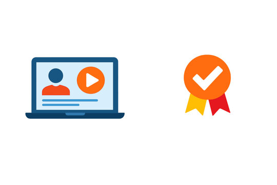 Laptop with video and online achievement award - Powered by Adobe