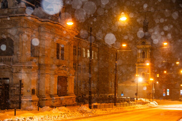 Rusalka Dnistrova Museum and Organ Hall in Snowy Night Lviv