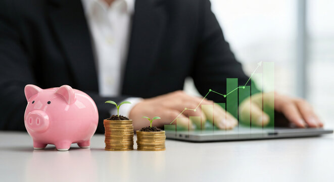 Professional business financial investment growth analysis with digital data management, corporate strategy, economic success, market opportunities, and leadership insights - Powered by Adobe